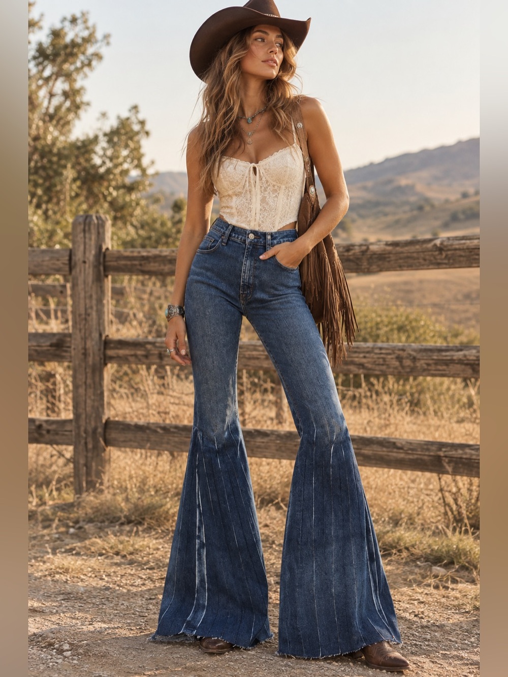 7 For All Mankind Dark Blue High-Rise Wide Leg Flare Jeans